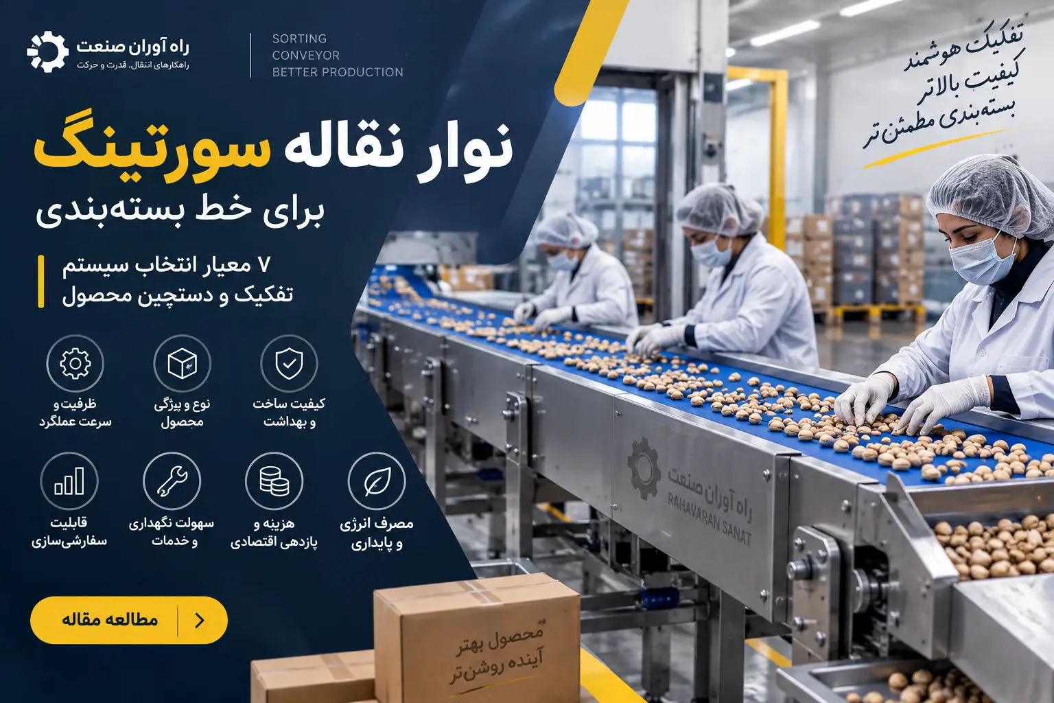 نوار نقاله سورتینگ برای خط بسته‌بندی | 7 معیار انتخاب سیستم تفکیک و دستچین محصول